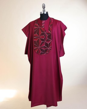 A barn red, sun set in the east embroidery detailing &amp; 3/4 sleeve traditional kaftan