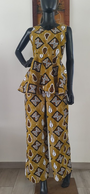 Ensemble 2 pièces pantalon, haut wax