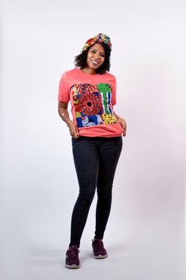 2 pic.Jasmine t-shirt with pre-tied headband (Pink)Ankara T-shirt| Ankara|Gifts for Her