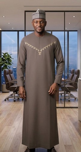 Men's Yoruba Traditional Ensemble  Taupe Brown with Fila Cap