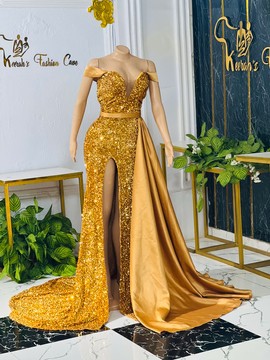 Long sequin mermaid evening dress with train, homecoming dress, wedding reception dress, prom gowns