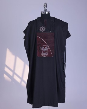 A Charcoal black, anchor, wheel &amp; sailor wire embroidery details agbada.