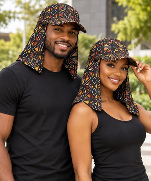 Heritage Mudcloth Bogolan Print Knitted Sun Hat With Neck Flap | Summer Fashion | Bynelo