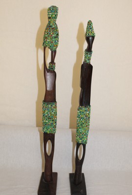 2pc Couple Beaded Wooden Figurines, African Decor, Wooden Figurines. Home Decor