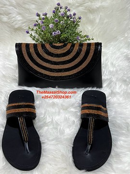 KENYAN BEADED CLUTCH BAG AND SANDALS SET
