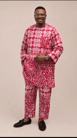 Red &amp; White Ankara Dashiki Kaftan Set for MenI’m