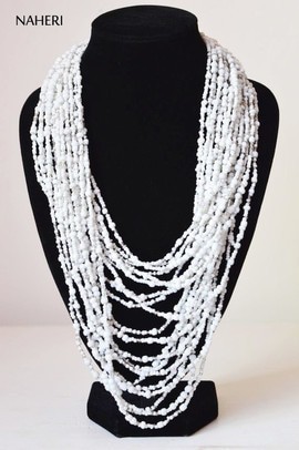 Collier de perles africaines | Pièce de cou blanche africaine | Collier Tribal Chunky