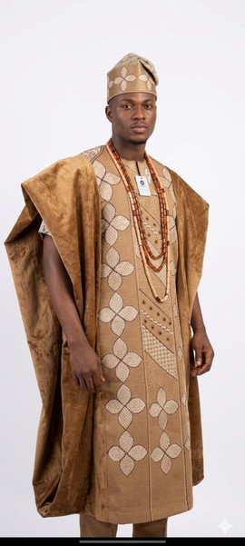 Classic nude Agbada with kaftan and trouser