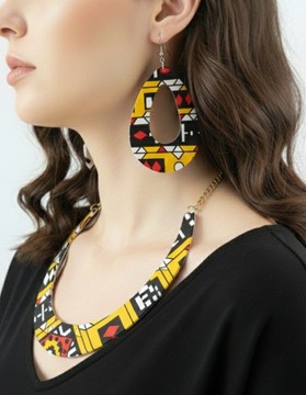 Ensemble Bijoux "Graphique Chic" – Collier et Boucles d’Oreilles Motif Tribal orange