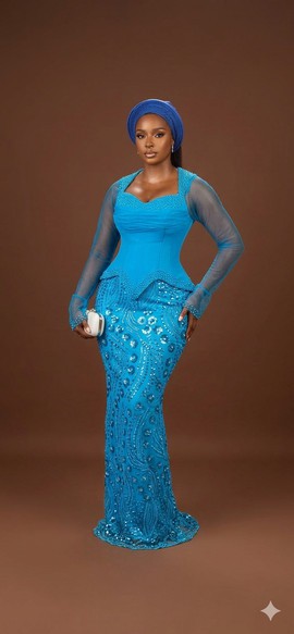 Electric Blue Basque-Waist Corset Skirt and Blouse