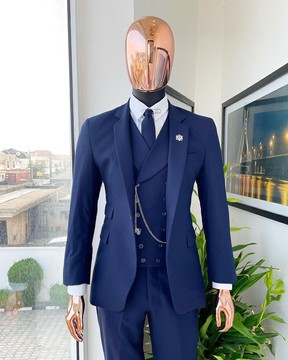 Un costume bleu marine à petits carreaux - Jorgecarli super 140's - "Board Room" à revers cranté