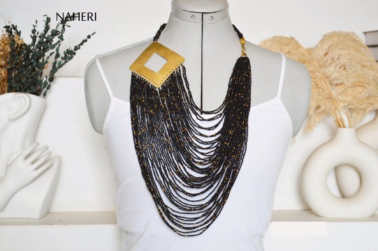 African beaded necklace with brass connector