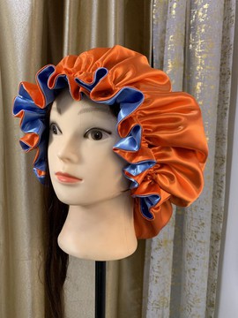 Reversible orange satin bonnet, hair accessories.