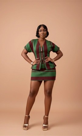 Luxury African Print Two Piece Set – Ankara Peplum Top &amp; Mini Skirt (Available in Multiple Colors)