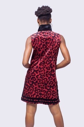 Leopard Print High Collar Mini Dress, Leopard Print Dress, Womens Clothing, African Womens Clothing