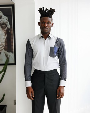 A charcoal grey &amp; light grey presidential spread collar casual shirt.