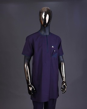 A Check egg pant purple &amp; navy blue mix, with inverted pocket kaftan