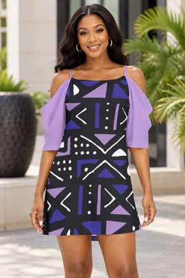 African Tribal Mudcloth Women's Off-Shoulder Cami Dress | African Fashion | Bynelo