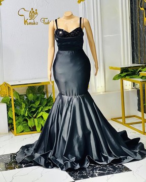 longue robe de bal sirène en satin noir, vêtements pour femmes africaines, robe longue, robes de bal