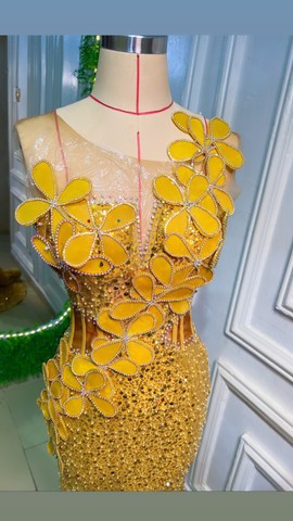 Luxury gold dress,gold beaded dress, long gold dinner dress, gold graduation dress