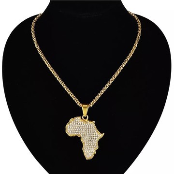 Diamond african map necklace