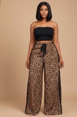 Brown Jungle Sport-Chic Palazzos Tousers