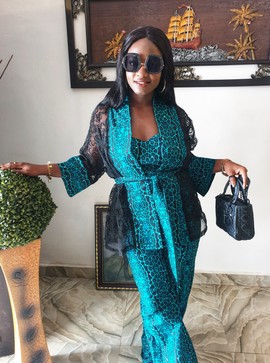 Elegant Woman Two-Piece African Prints Jumpsuit and Kimono| Weddings/Special Occasions/Plus Size