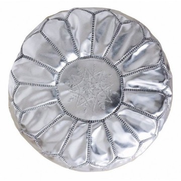 Pouf en vrai cuir naturel Argenté pour salon