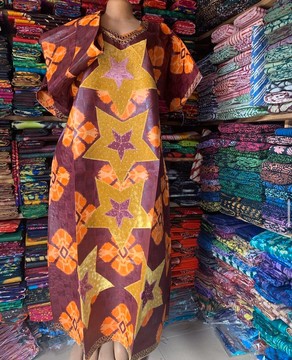 Adire Boubou, African Bubu, African Print Kaftan, Adire Silk Dress, Tie &amp; Dye Dress
