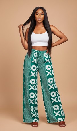 Plus Size AnkaraTie-Knot Geometric Wide-Leg Pants