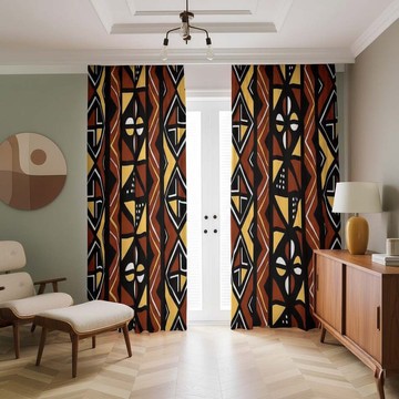 African Brown Blackout Curtains Mudcloth (Two-Piece) LARGER SIZES AVAILABLE