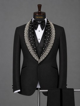Costume de smoking noir à revers châle en cristal