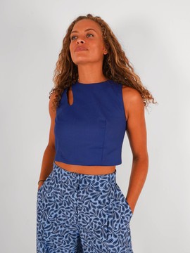 Crop top goutte gabardine bleu