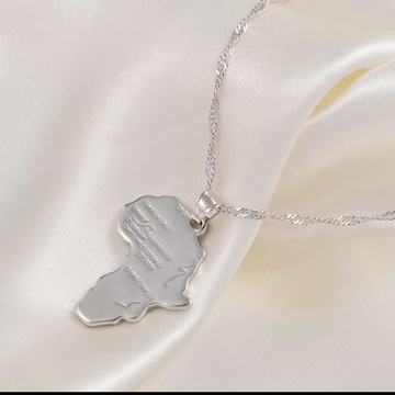 Silver african map necklace