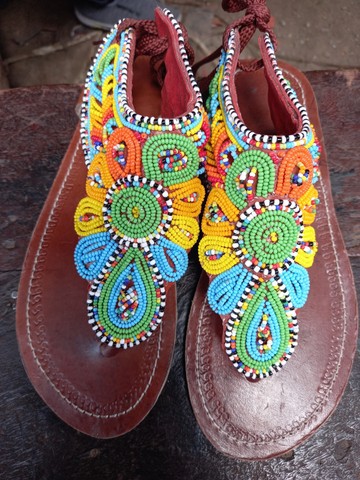 Masai sandals, Beaded sandals, Female sandals, Leather sandals