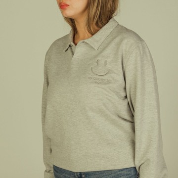 Sweat-polo Gris Loose Fit Unisexe affirmation en broderie "I'm Proud Of You" Détails En Wax