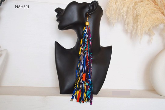 African print fabric earrings. Tassel earrings.