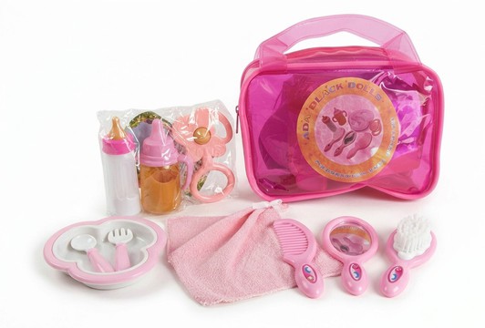 ACCESSOIRES POUR POUPEES DANS UN SAC ROSE