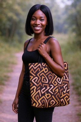 Kuba African Tote Bags | Afrocentric Doodle Print | Large Capacity
