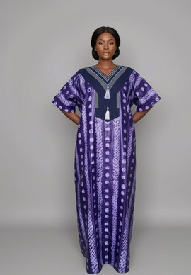 Elegant Purple and Black Patterned Maxi Dress
