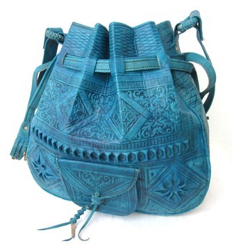 handmade blue genuine leather shoulder bag