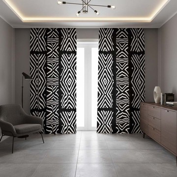 Afro Mudcloth Black and White Blackout Curtains (Two-Piece) LARGER SIZES AVAILABLE