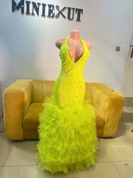 Robe de bal jaune, robe d'anniversaire jaune, robe de bal en tulle