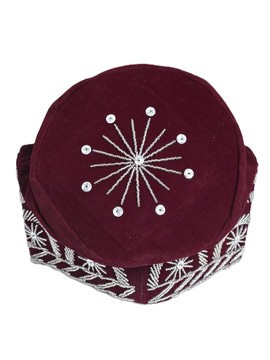 Maroon Gold Embroidered Hat/Cap, Yoruba Traditional Embroidered Cap, Yoruba Cap