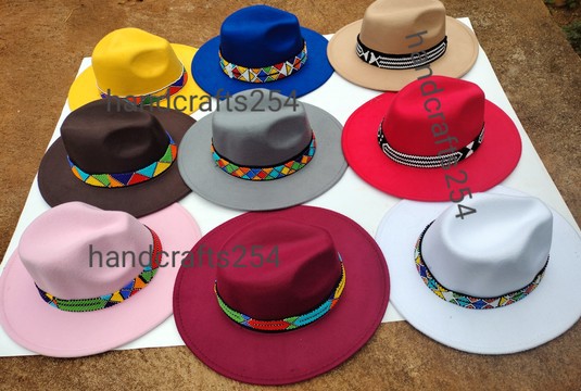 Chapeau fedora à bord perlé à la main en gros 6 pièces, chapeau perlé zoulou, chapeau de cowboy, chapeaux d'été unisexe