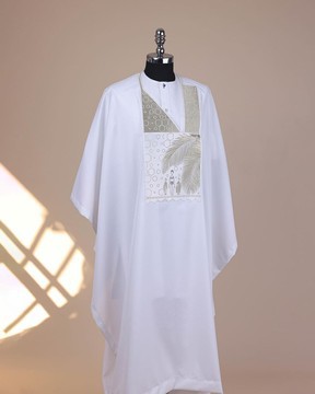 A white, mama &amp; children metallic wire embroidery details agbada
