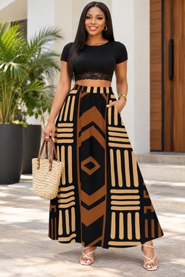 JUPE LONGUE EN MOUSSELINE À MOTIF AFRICAIN POUR FEMME AVEC DOUBLURE | Jupe longue à imprimé africain | Bynelo