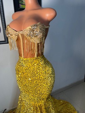 Emerald Yellow Daggling Corset Dress