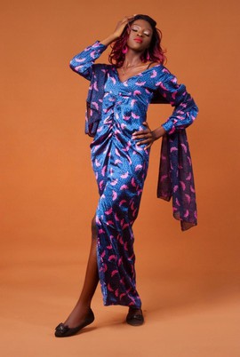 Robe froncia bleu