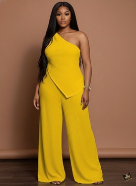 Tiresimi Yellow One-Shoulder Top &amp; Wide-Leg pants